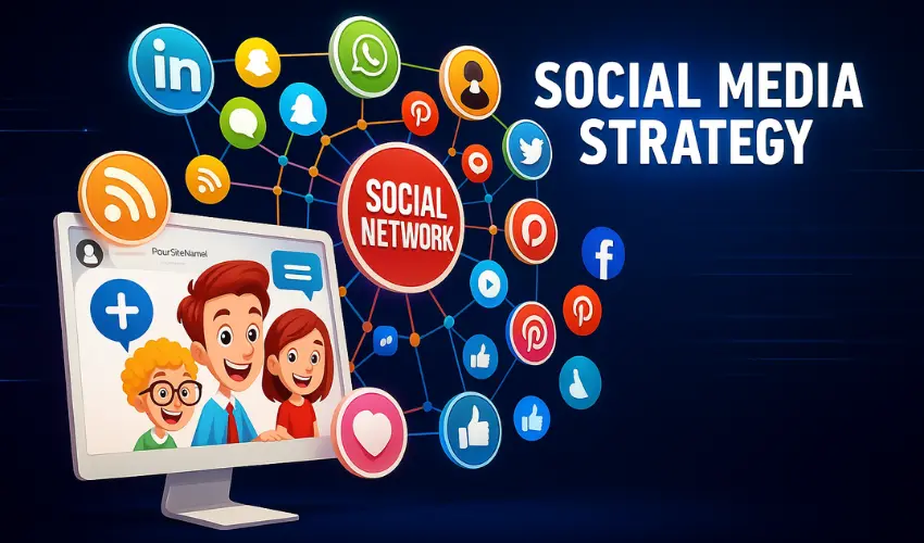 Social Media Strategy dashboard with content calendar and analytics